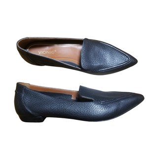 Vionic Womens Black Noah Tumbled Pebbled Leather Flats Orthopedic Size 8.5